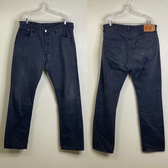 LEVI STRAUSS & CO. 501 MENS GRAY/BLACK JEANS BUTTON CLOSURE 100% COTTON 38W, 36L - Picture 2 of 14